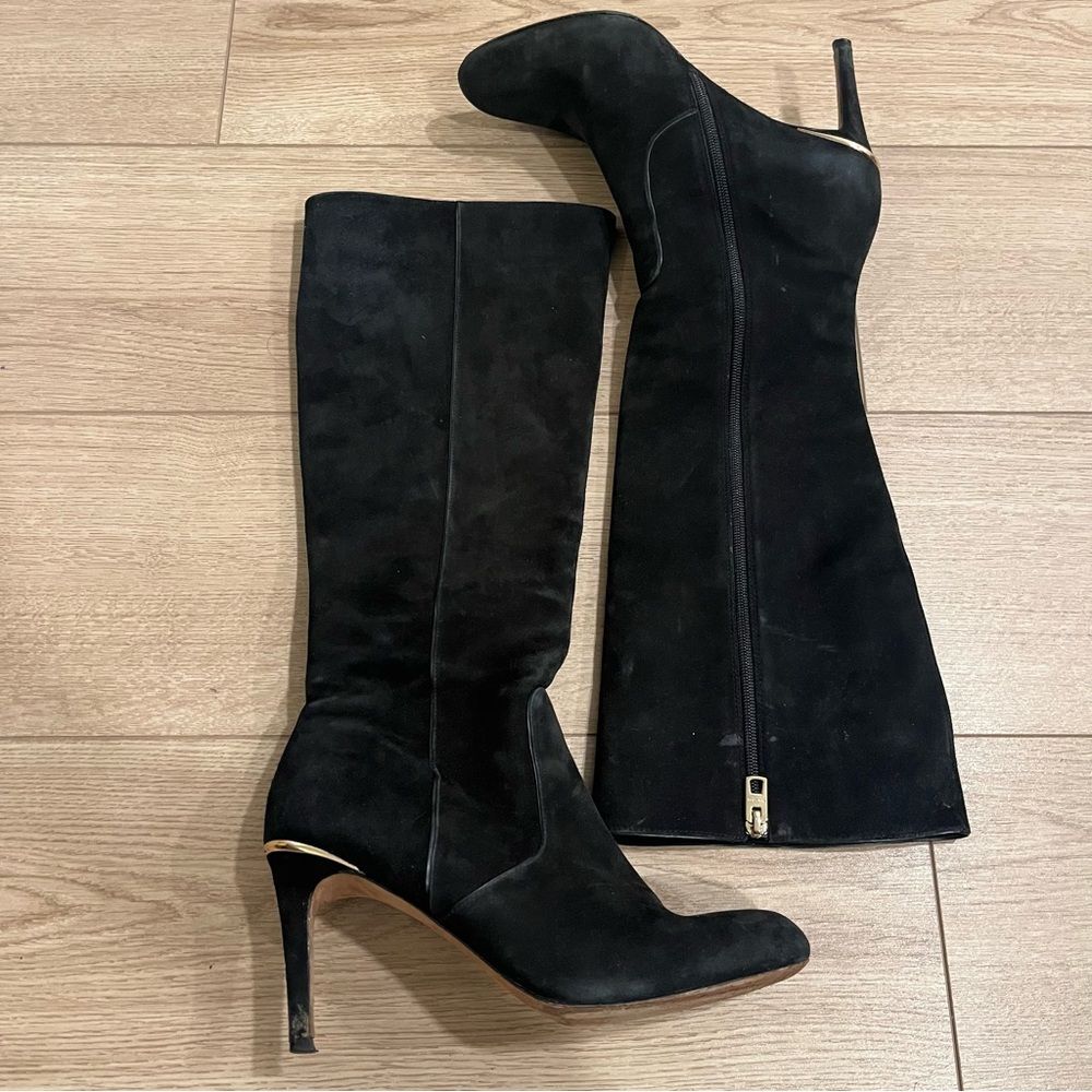 Coach Roma Black Tall Suede Heeled Knee High Boot Leather Size 10